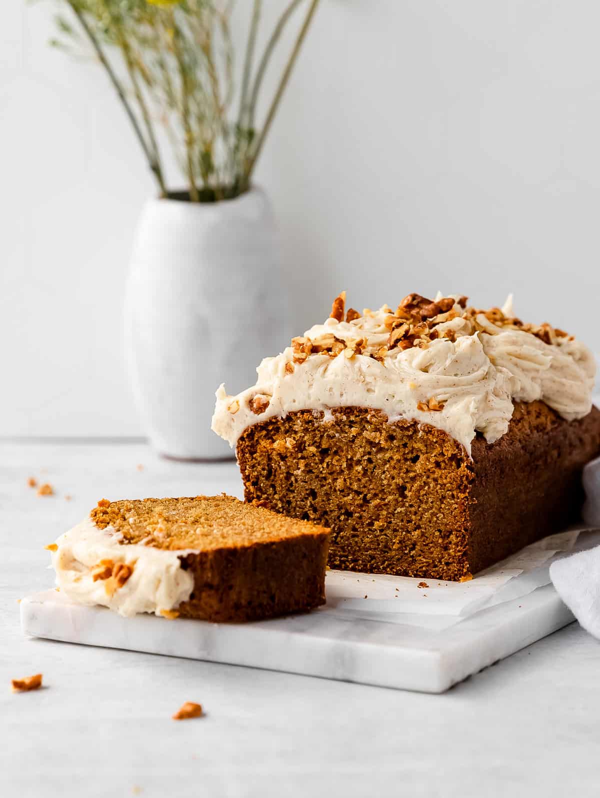 olives + thyme - chai spiced carrot loaf cake with brown butter cream cheese