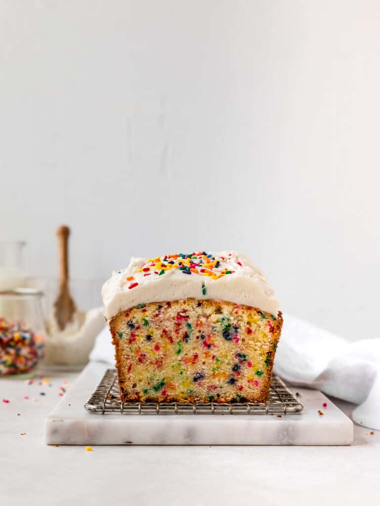front shot of a vanilla funfetti cake 