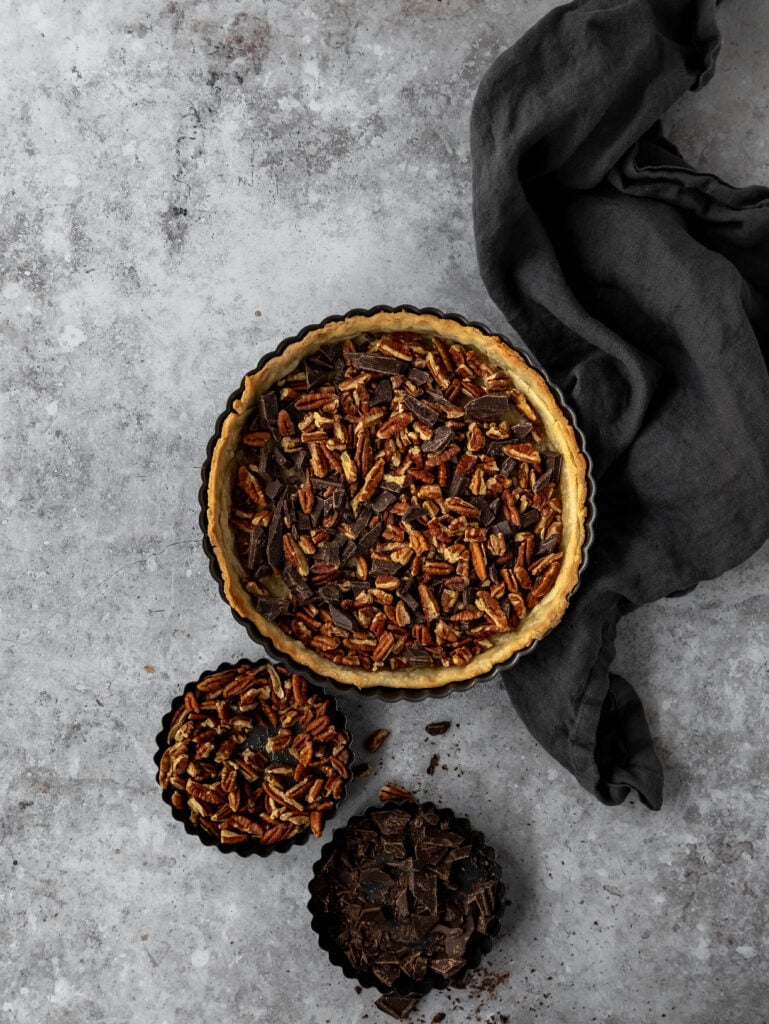 chocolate bourbon maple pecan tart