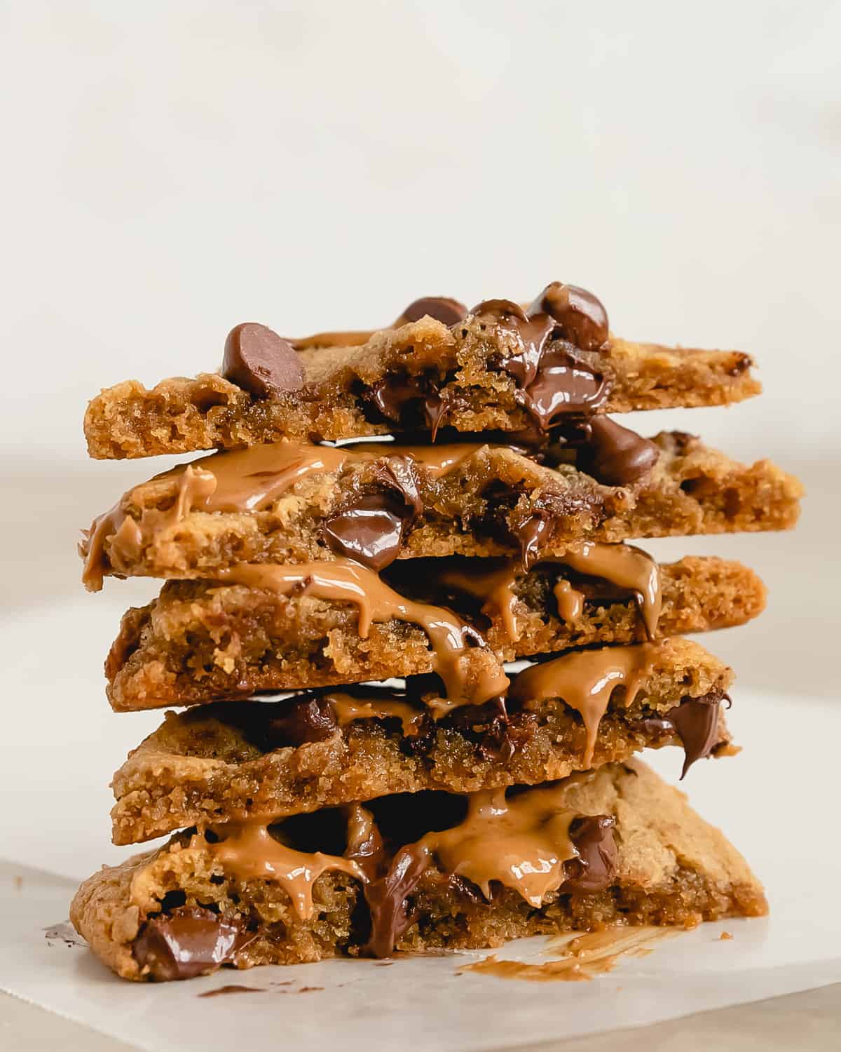 Tall stack of  Biscoff Butter and Chocolate Chip cookies 