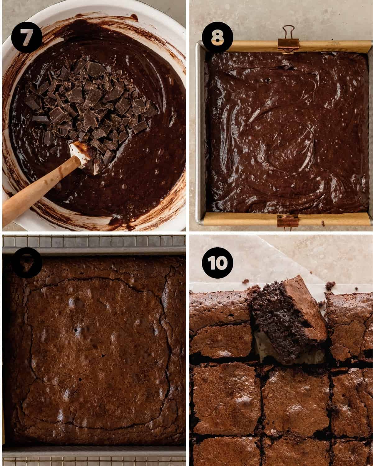 Espresso Brownies Recipe Steps: Fold in the chocolate chunks into the espresso brownie batter. Pour the batter into the pan, bake, cool and enjoy.