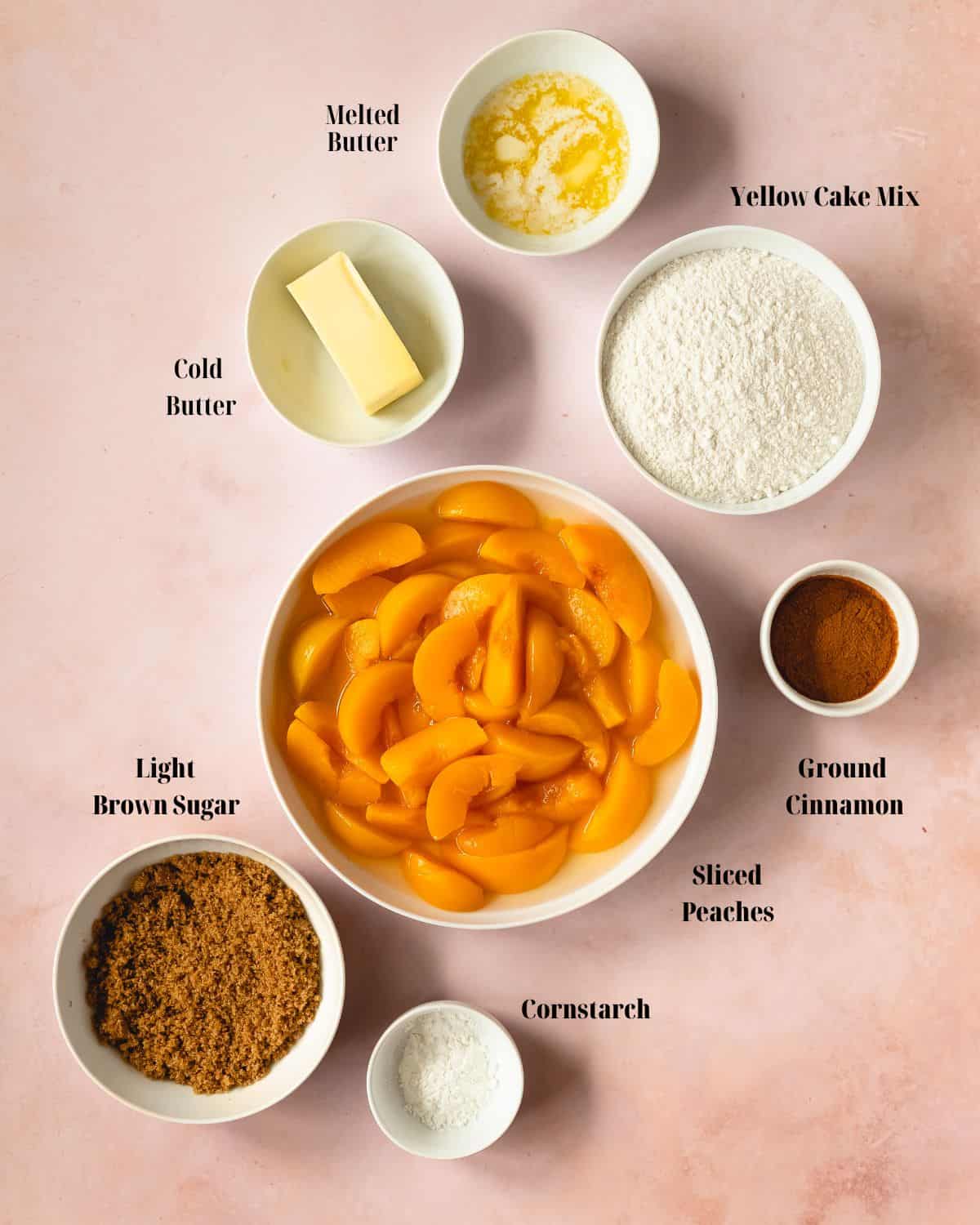 Peach Cobbler with Cake Mix Ingredients shown as a picture. 