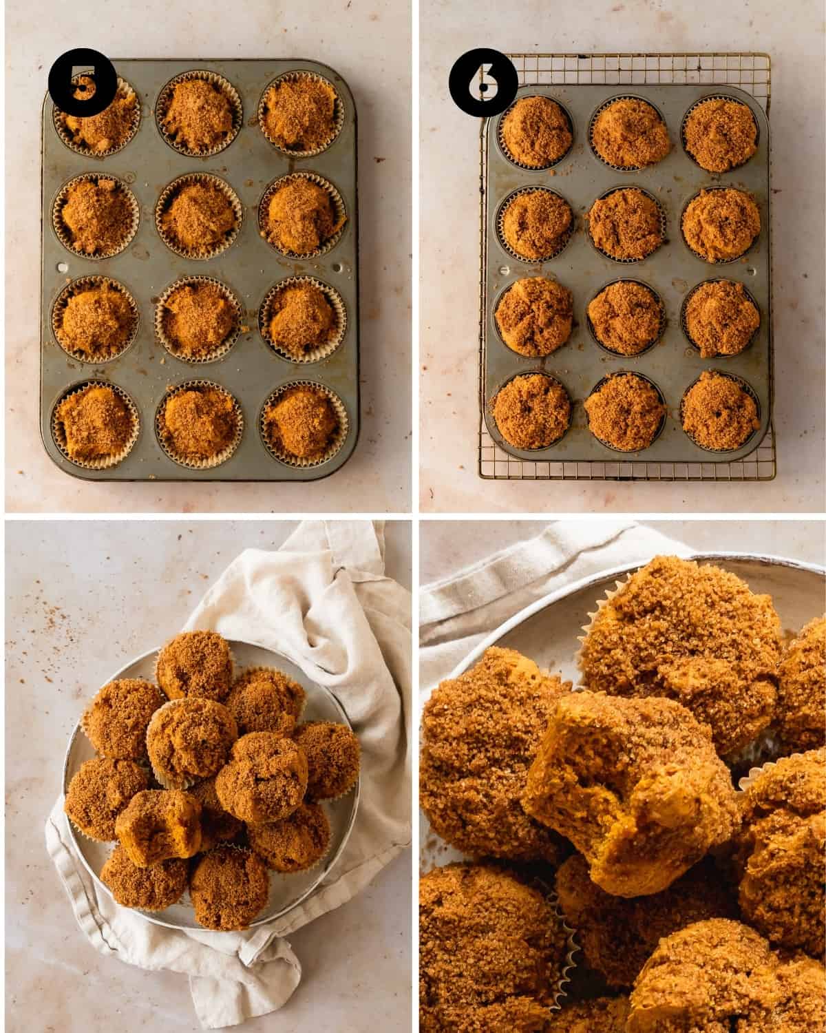 Pumpkin Muffins from Cake Mix Recipe steps 5-6. Baking the muffins and eating the muffins.