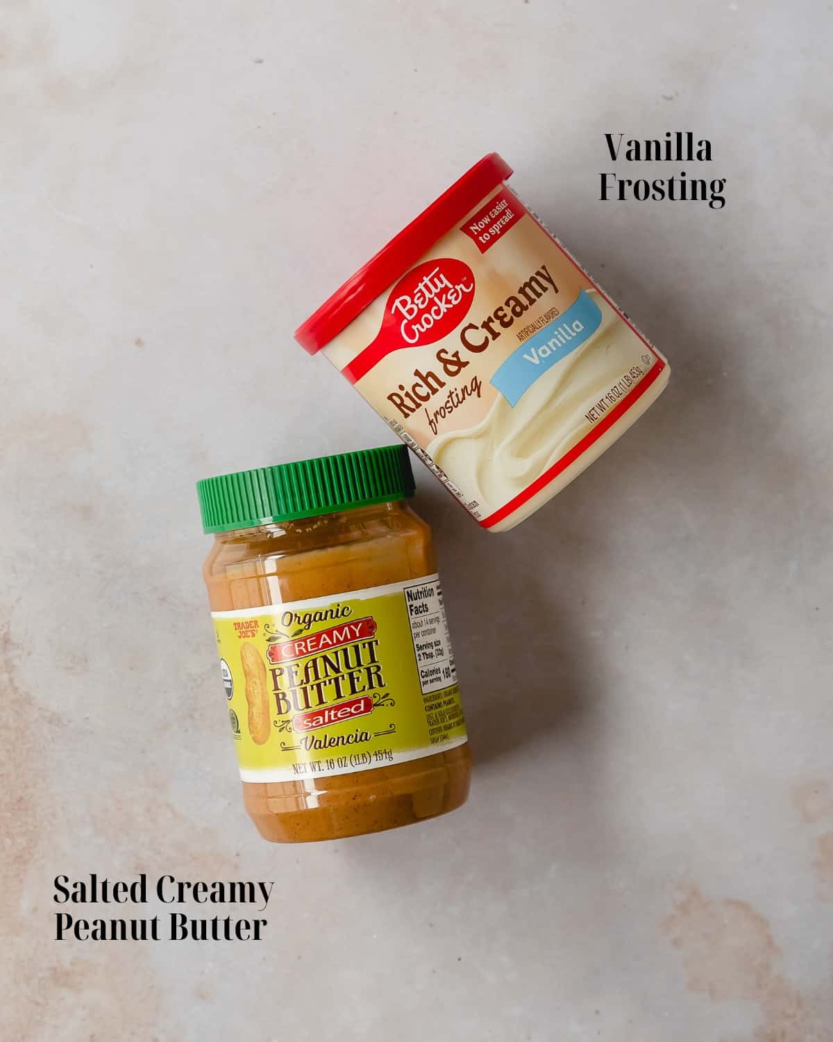 Gather creamy peanut butter and store bought frosting.  