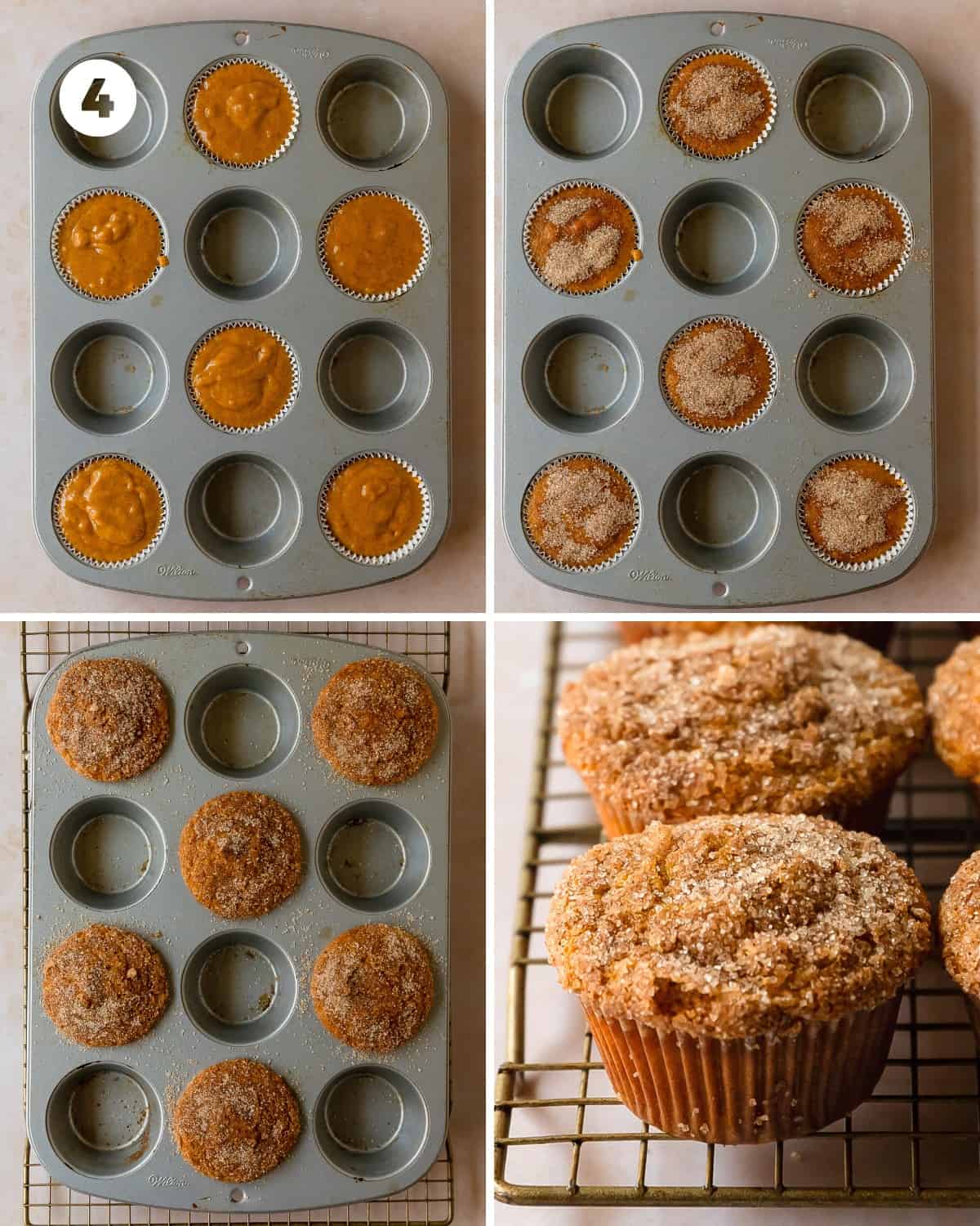 In mixing bowl, whisk the granulated sugar and ground cinnamon until well combined. Line (2) 12 ct. muffin pans with cupcake liners. Use a 3 tablespoon sized cookie scoop to scoop the muffin batter into each of the muffin liners, alternating every other cup. Top with the cinnamon sugar. Bake the muffins at 375 F (190 C) for 18 - 22 minutes. The muffins are done when a toothpick inserted into the center comes about with a few moist crumbs or when a finger pressed gently into the center of the muffins quickly bounces back. Be careful as the cinnamon sugar will be very hot. Cool the pumpkin muffins in the muffin pan for 5 - 10 minutes. Carefully remove the muffins to cool to room temperature and enjoy!