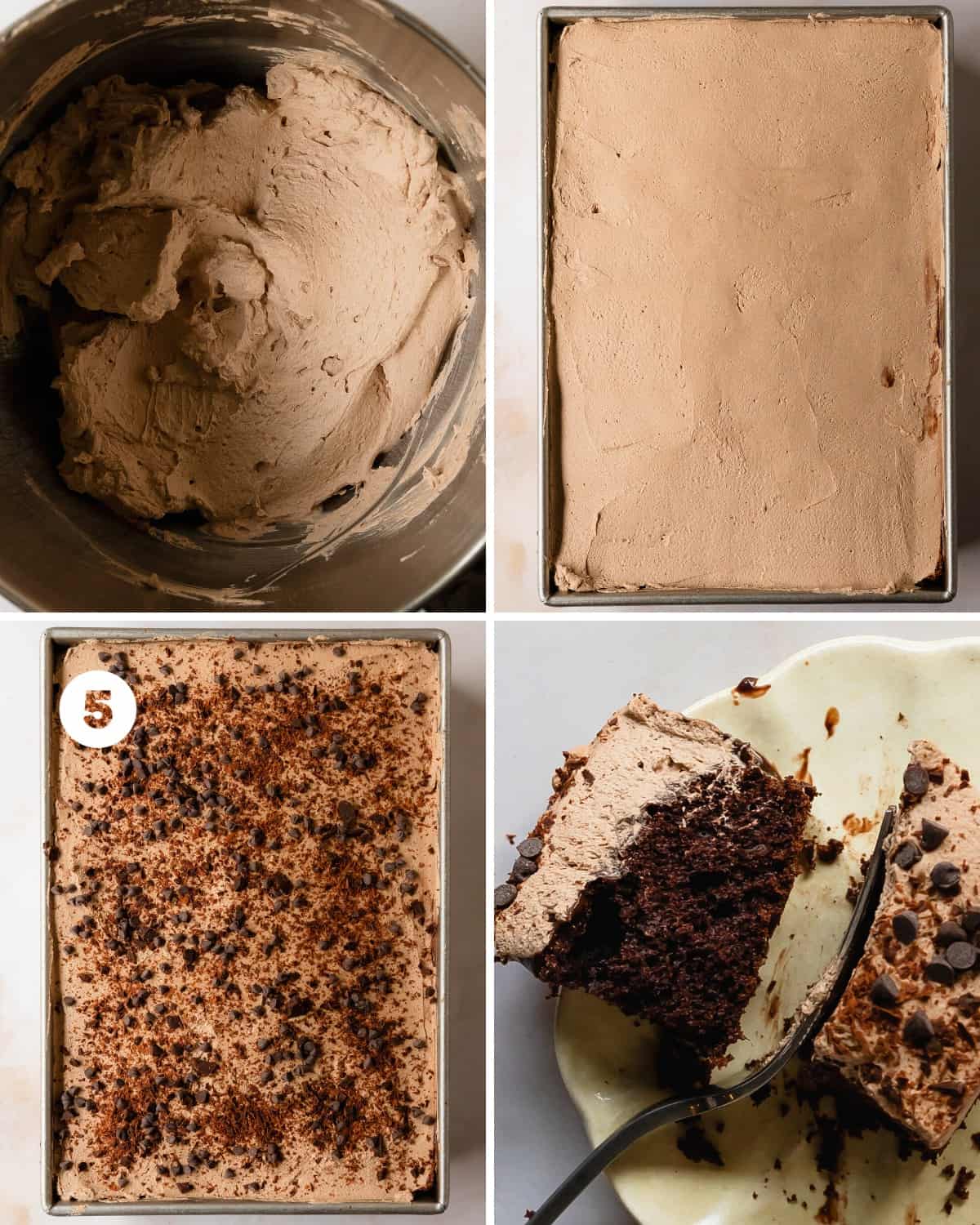 Store in the fridge until you are ready to serve the cake. Top the cake with shaved chocolate and chocolate chips, slice, serve the cake and enjoy!