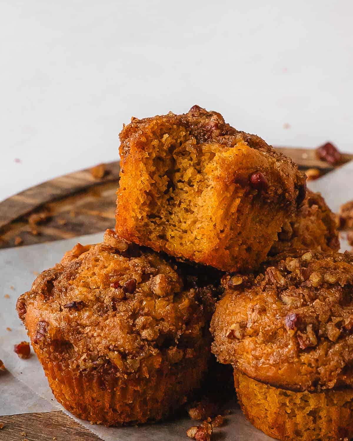  Sweet potato muffins are deliciously soft, moist and fluffy cinnamon spiced muffins with sweet potatoes.  They’re topped with a quick and easy brown sugar cinnamon streusel. Grab one or two for a wonderfully delicious breakfast, snack or dessert.