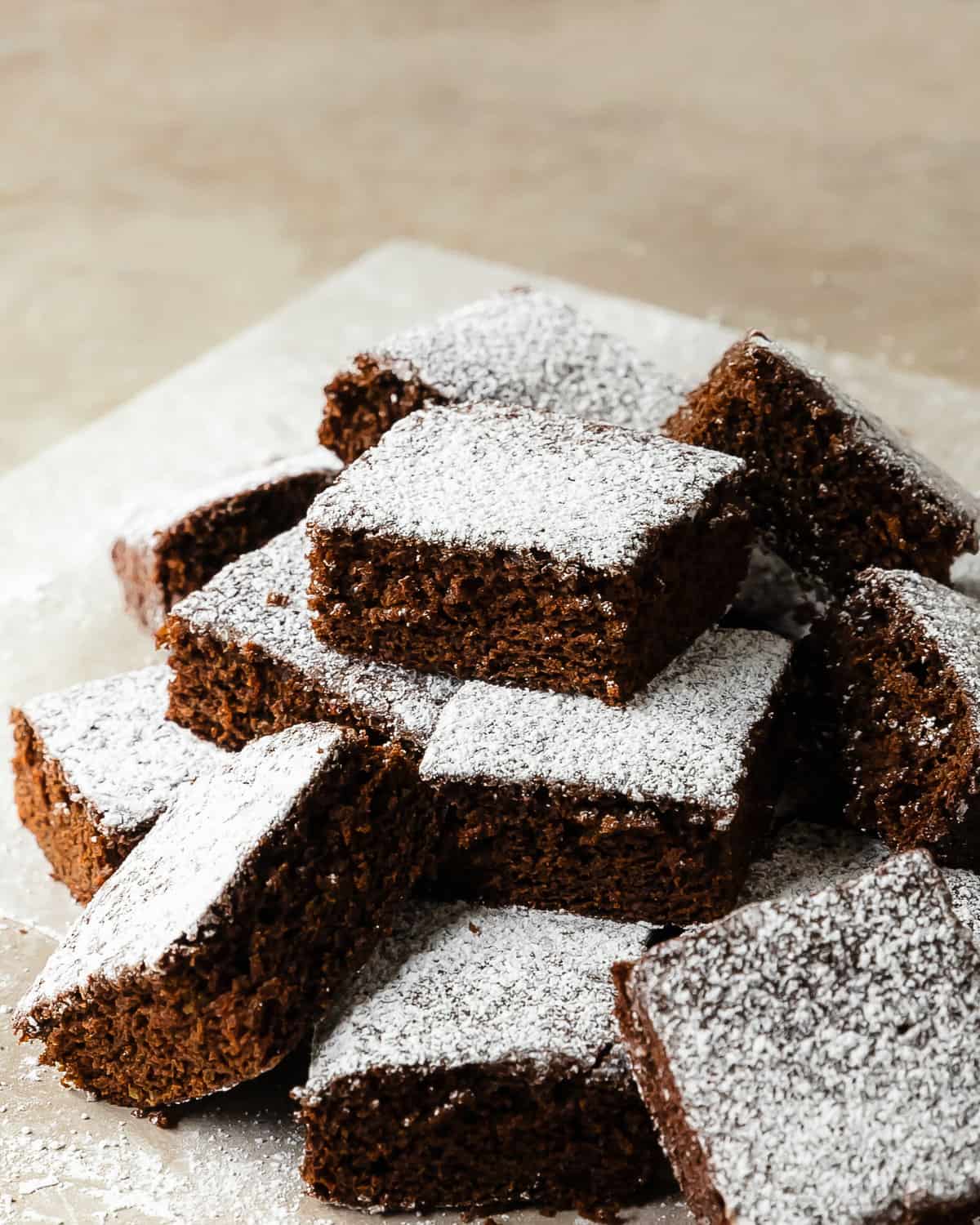Molasses cake is a deliciously rich, tender and moist cake filled with molasses, a touch bright lemon zest and lots of cozy warming spices. Top this old fashioned molasses cake with a dusting of powdered sugar for the perfect simple, easy to make and festive cake.  