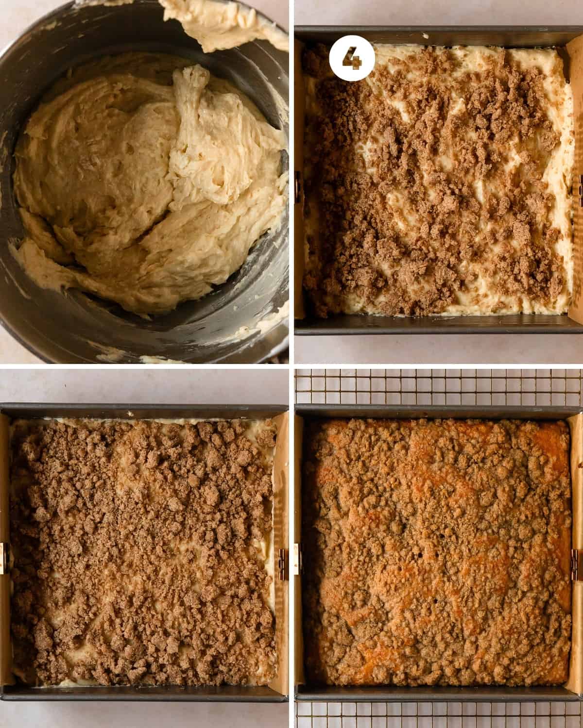 Evenly spread half coffee cake batter into the prepared pan. Top ? to ½ of the with the streusel. Repeat with a second layer of coffee cake and finish with the remaining cinnamon streusel.  Bake the coffee cake for 35 - 45 minutes or until a toothpick inserted into the center of the blueberry coffee cake comes out clean or with a few moist crumbs. 