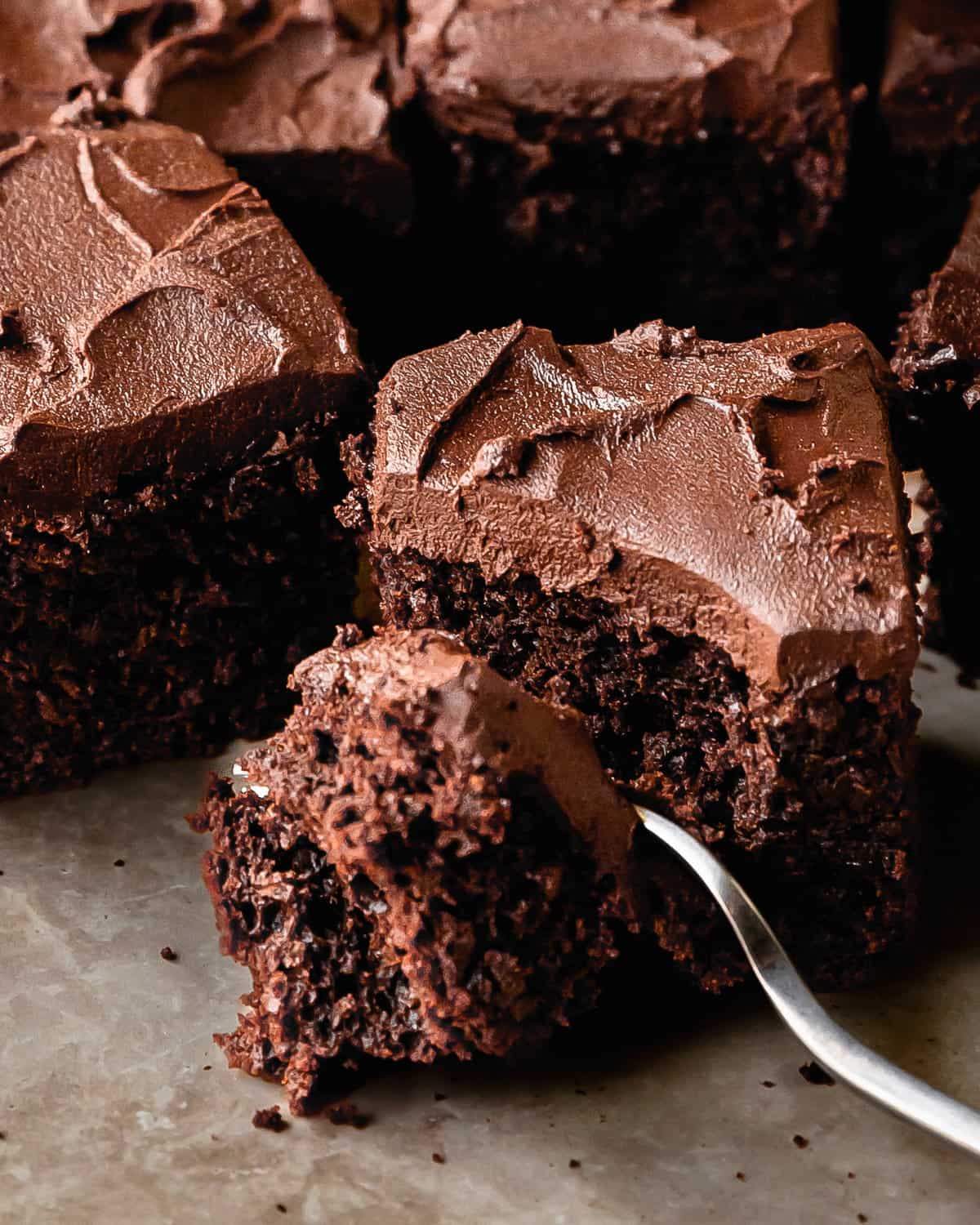 Chocolate fudge cake is a rich, dense moist and fudgy chocolate cake topped with a creamy chocolate ganache frosting. This fudge cake recipe is easy to make in one bowl and is the perfect simple, but decadent fudgy chocolate cake.