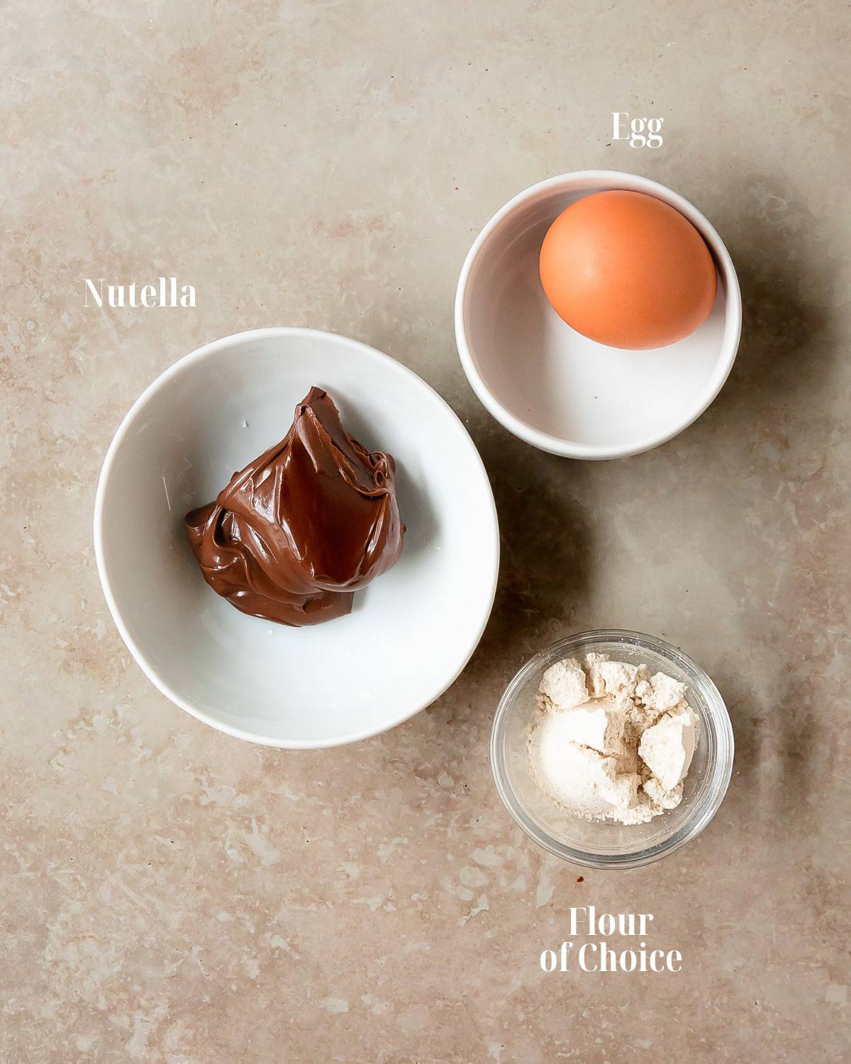 Gather Nutella, an egg and your preferred flour.  
