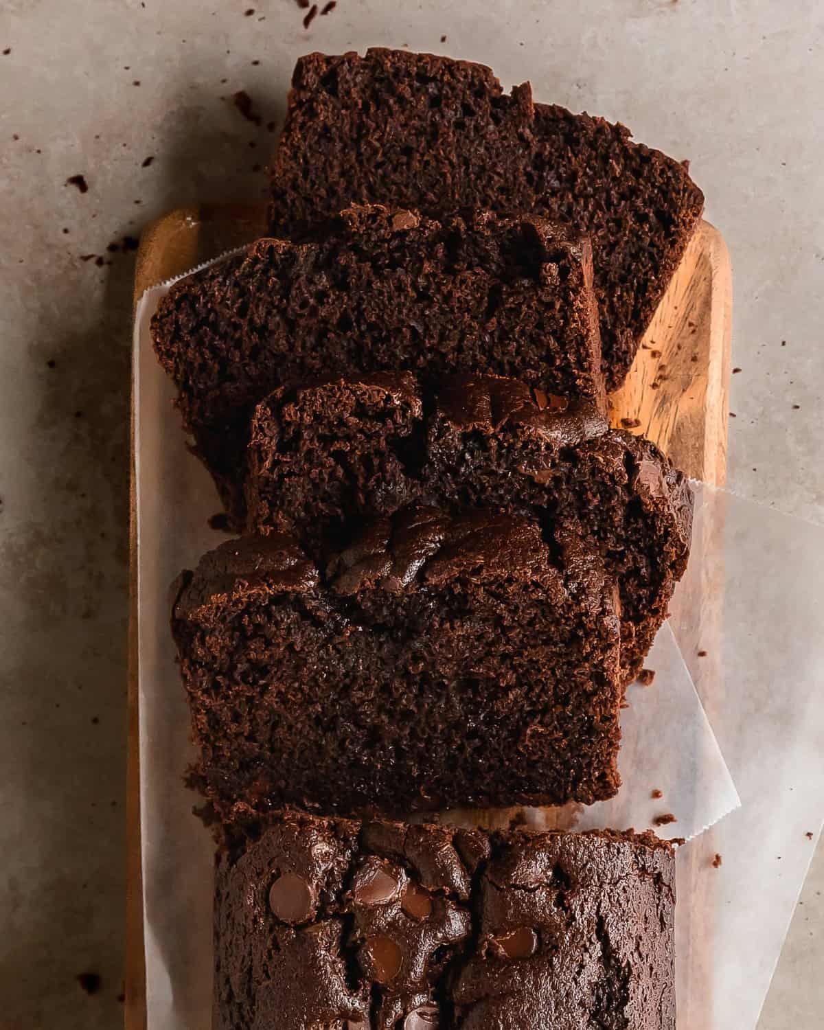 Chocolate bread is a moist, soft and rich chocolate loaf cake. This chocolate bread recipe is quick and easy to make in one bow and requires no yeast.  Make this chocolate quick bread for perfect simple and decadent breakfast, snack or dessert. 