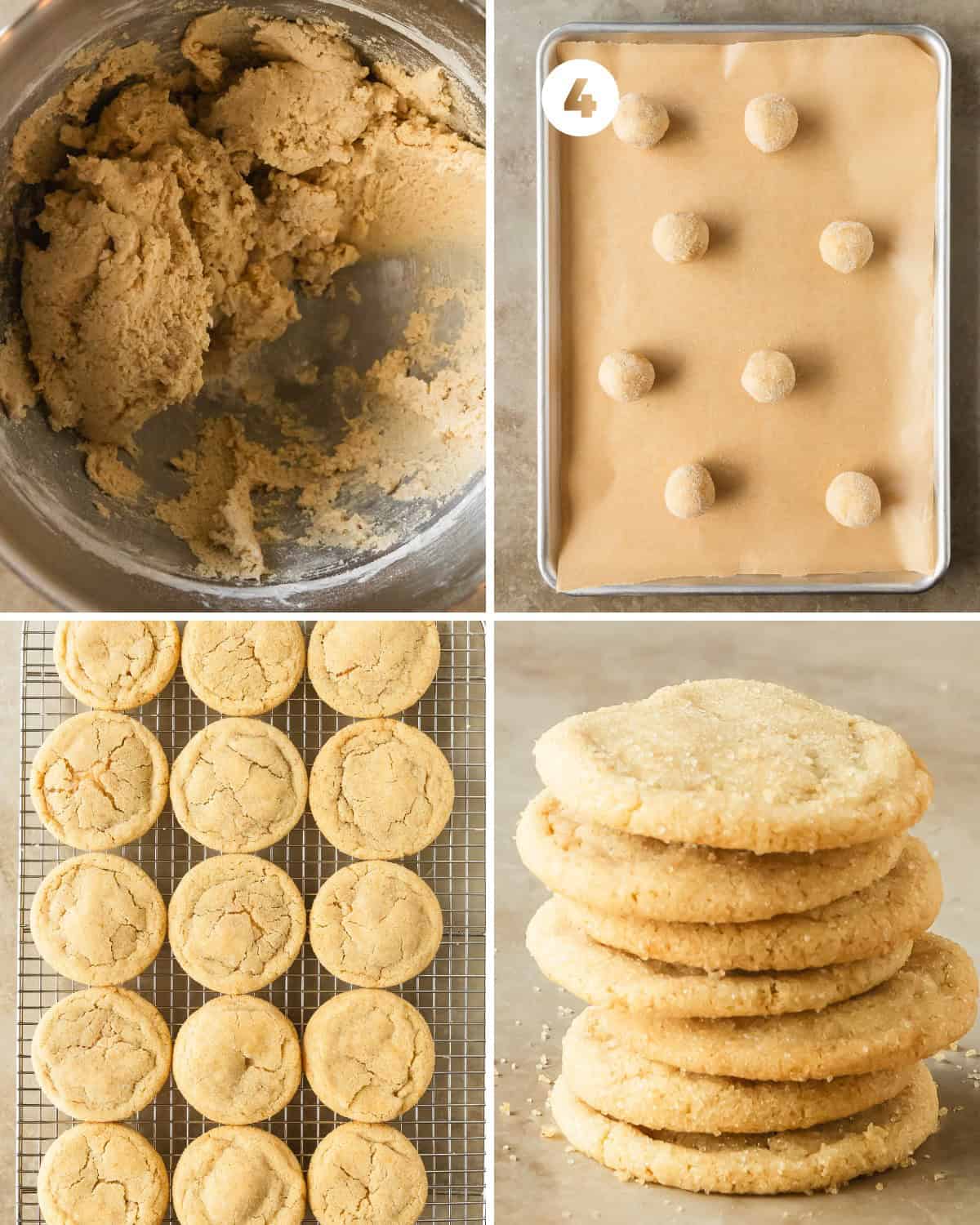 About 30 minutes before baking the cookies, preheat the oven to 375 F (190 C). Line a large baking sheet with parchment paper. Fill a small bowl with sugar for rolling (if you like). Using a medium cookie scoop (2 tablespoons, 30 ml), scoop the sugar browned butter cookie dough into balls. Roll the sugar cookie balls into the sugar and place the cookie dough balls onto the lined baking sheet about 3 inches (8 cm) apart. Bake for 10 -12 minutes or until the edges of the cookies are set and the centers are slightly puffed. Cool the chewy sugar and brown butter cookies on the baking sheet for 5 minutes. Then transfer to a cooling rack to cool completely to room temperature and enjoy.
