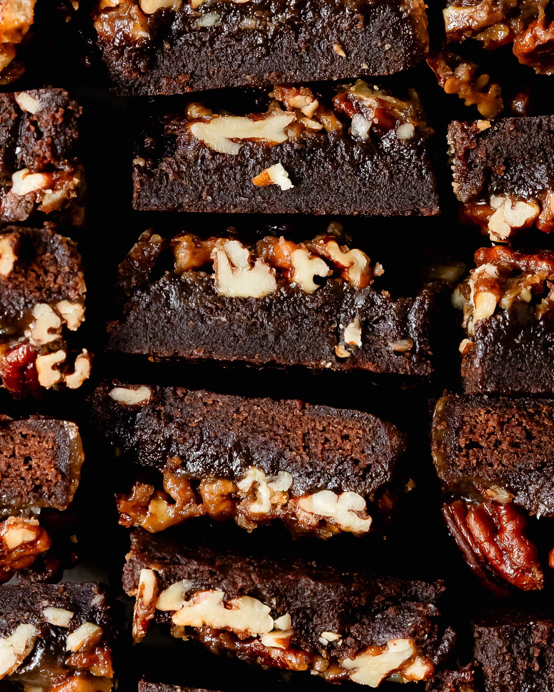 Interior photo of pecan pie brownie slices.