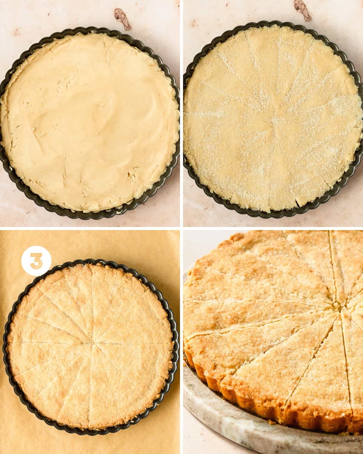 Bake the shortbread almond cookies for 40 - 45 minutes or until the edges are a light golden brown. Cool the shortbread rosemary bars in the pan for 30 -45 minutes or until fully cooled to room temperature. Once cooled, remove the shortbread from the tart pan, slice and enjoy.