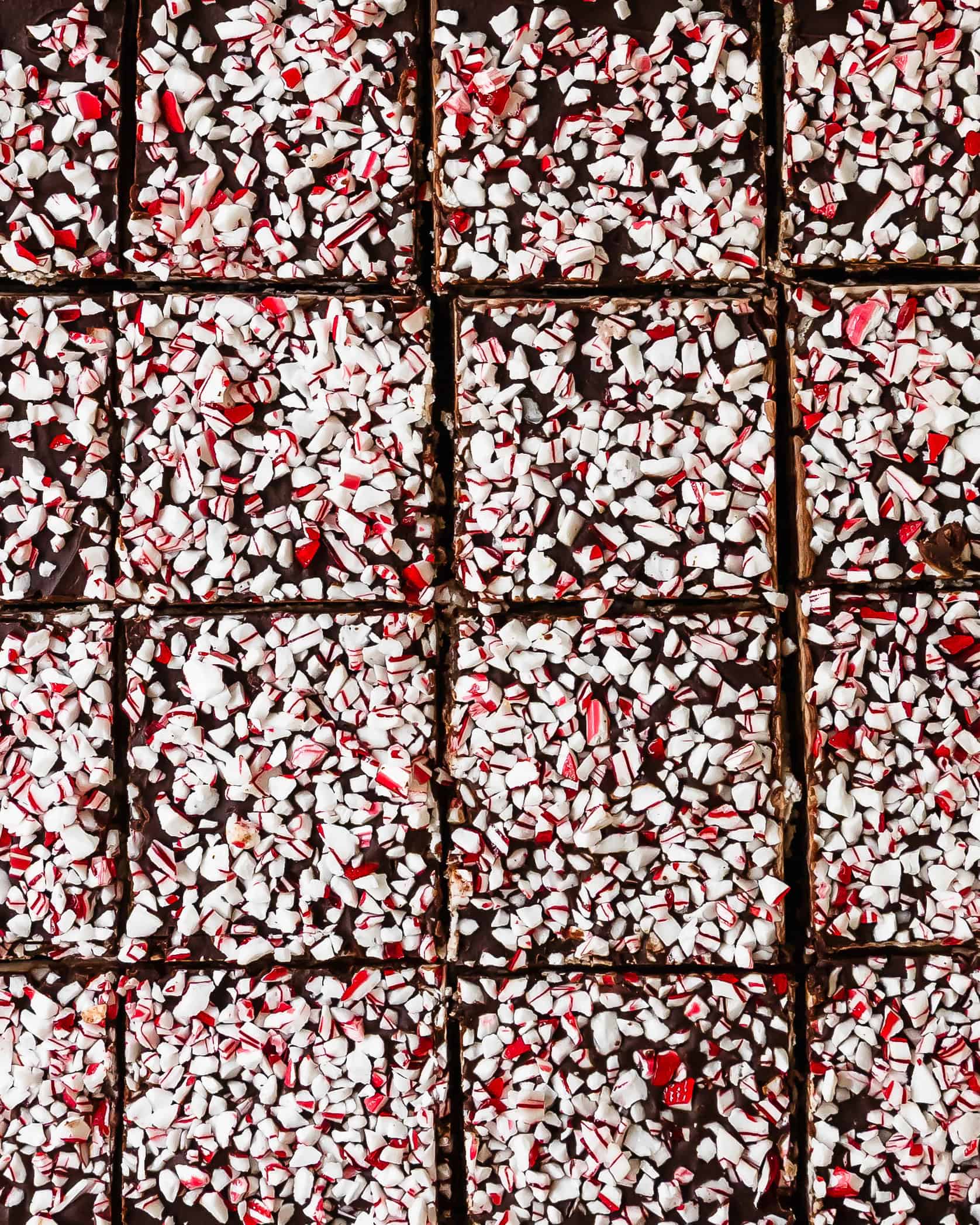 Peppermint brownies cut into squares.