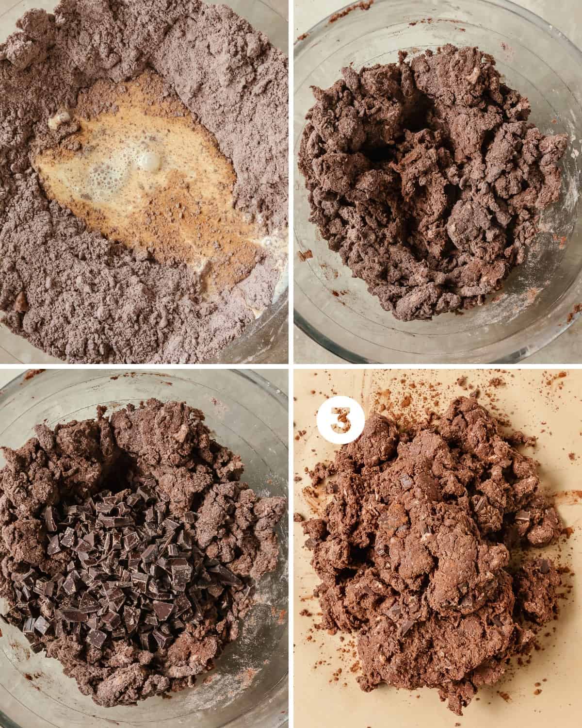 Transfer the chocolate and chocolate chip scone dough onto a lightly floured surface and gently shape the dough into a ball. Gently knead the scone dough by pressing down on the dough from middle to edges to form a disk. Fold in half. Repeat gently pressing the dough back into a round disk. Shape into a 7 - 8 inch disk that’s about 1 inch thick. Place the disk onto a parchment lined baking sheet or plate to chill in the freezer for 20 - 30 minutes. While the scones chill in the freezer, preheat the oven to 425 F (218 C).