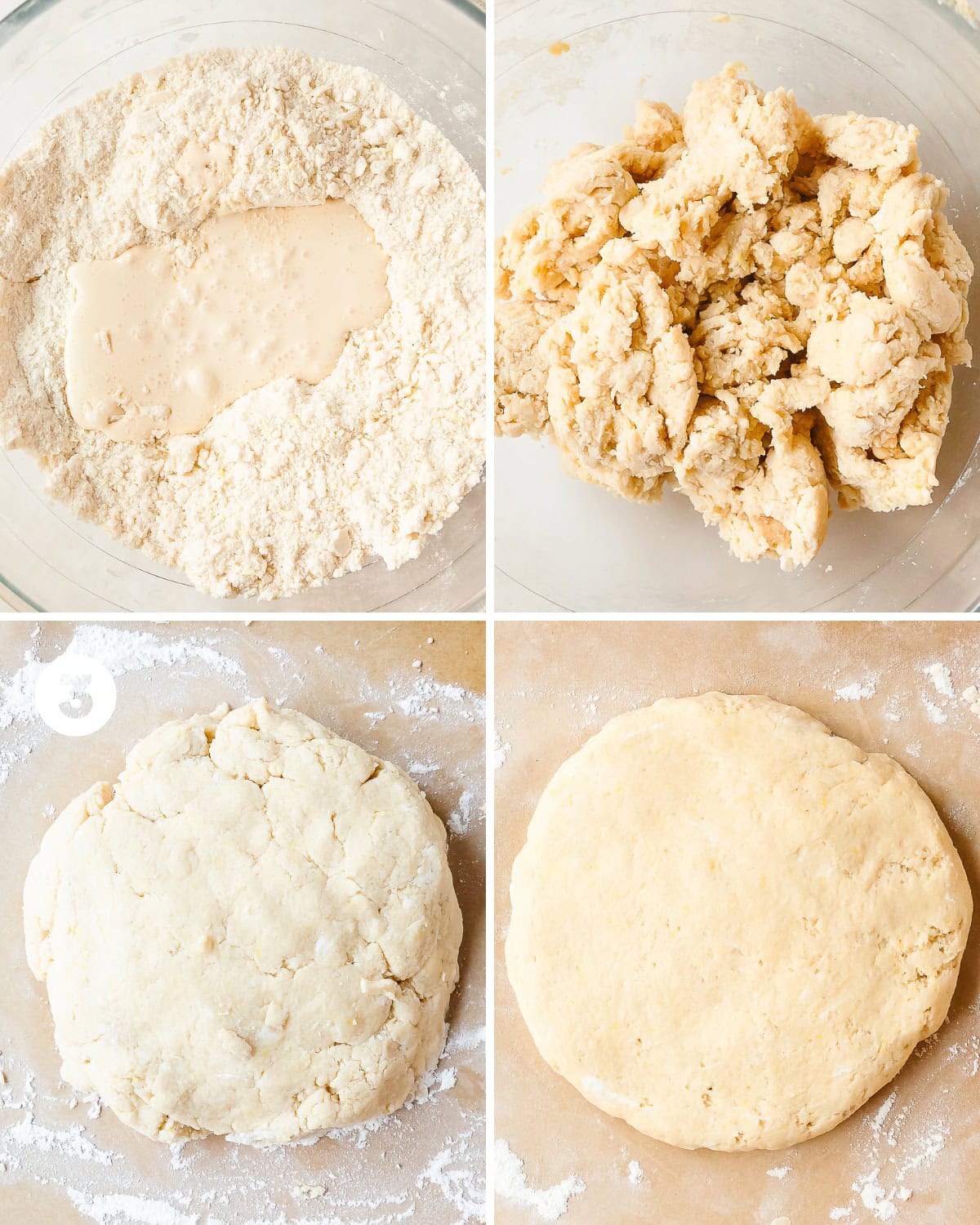 Transfer the lemon scone dough onto a lightly floured surface and gently shape the dough into a ball. Gently knead the scone dough by pressing down on the dough from middle to edges to form a disk. Fold in half. Repeat gently pressing the dough back into a round disk. Shape into a 7 - 8 inch disk that’s about 1 inch thick. Place the disk onto a parchment lined baking sheet or plate to chill in the freezer for 20 - 30 minutes. While the scones chill in the freezer, preheat the oven to 425 F (218 C).