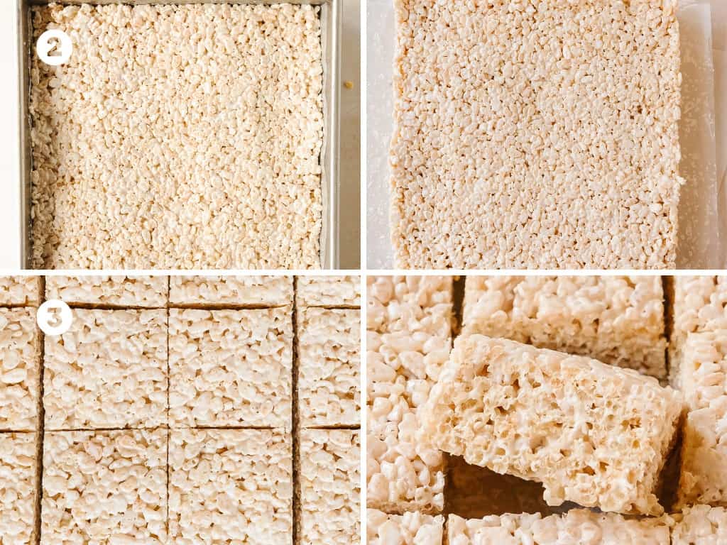 Allow the treats to set for at least 30 - 60 minutes at room temperature or chill in the fridge until set. When the treats have set, then slice and enjoy.