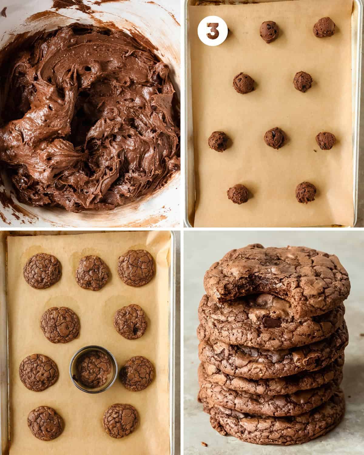 Cover the brownie mix cookie dough and chill for 30 minutes in the fridge. Preheat the oven to 375 F (190 C). Line two cookie sheets with parchment paper. Use a small 1 tablespoon (15 ml) sized cookie scoop to drop brownie cookie dough balls onto the prepared baking pan. Bake for 8 -10 minutes or until the edges of the cookies are set and the tops of the cookies are matte and no longer shiny. Cool on the hot baking sheet for 5 minutes. Transfer to a cooling rack to fully cool and enjoy.