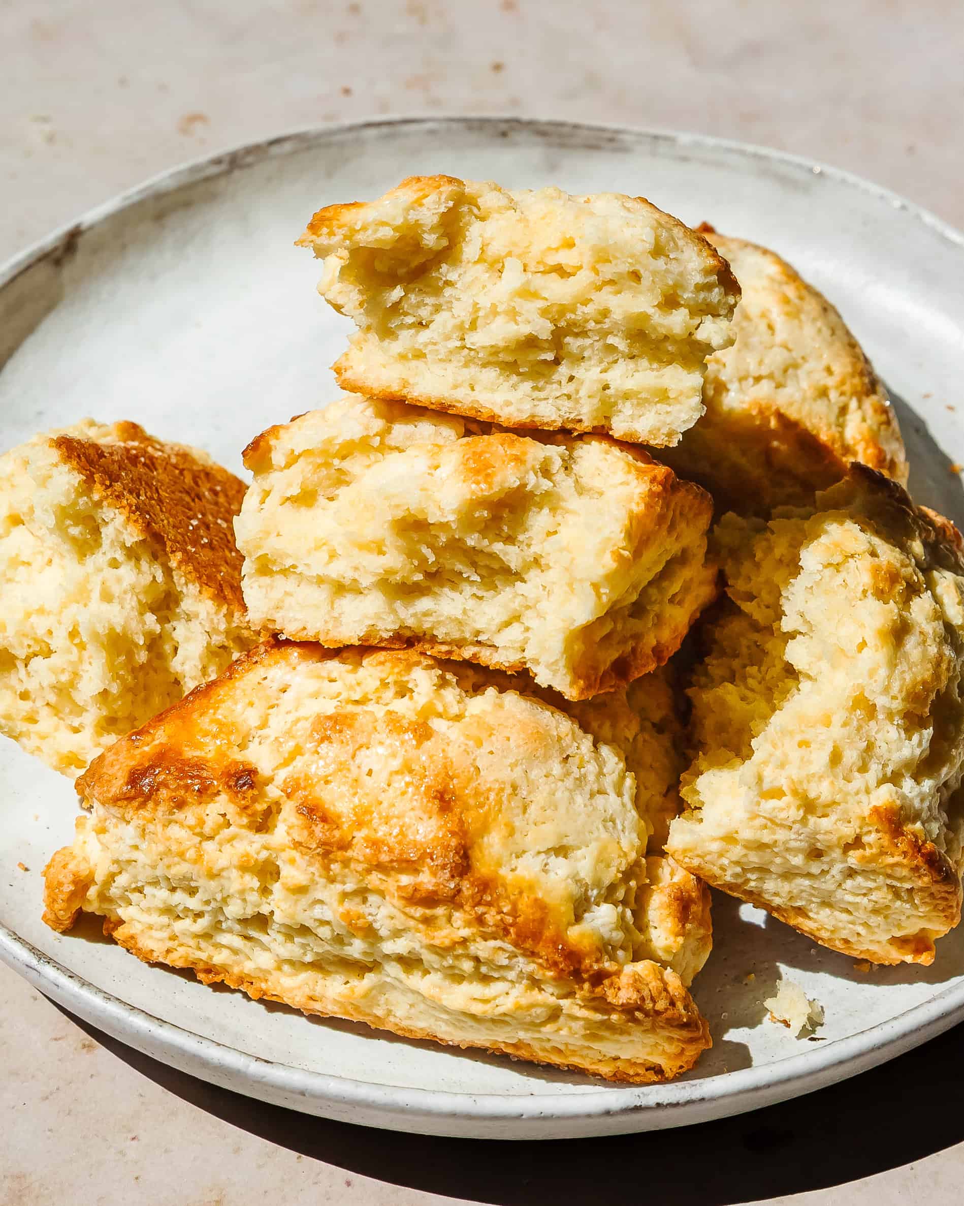 Close-up of soft and tender buttermilk scone interior.