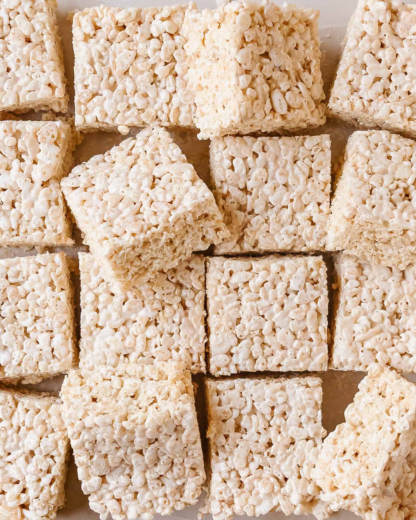 Soft and gooey Rice Krispie treats made with marshmallow fluff.