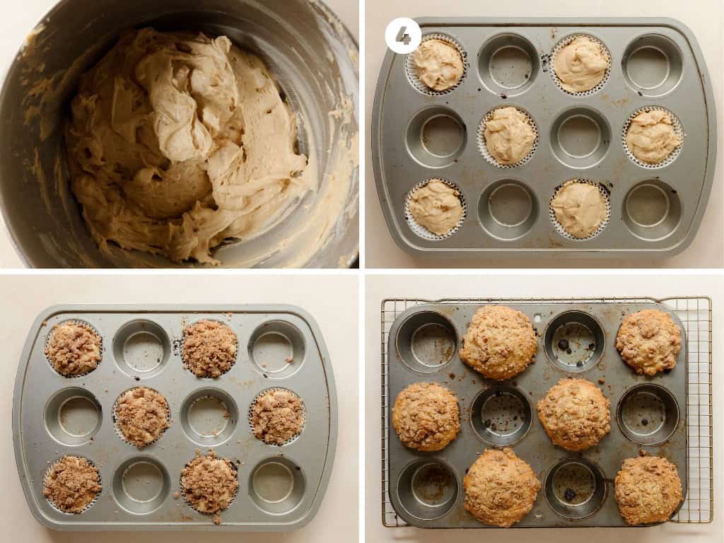 For more bakery style muffins, alternate filled and unfilled muffin wells. Use a 3 tablespoon sized cookie scoop to scoop the pear muffin batter into each of the muffin liners, alternating every other cup. Top the muffins with the crumble topping. Gently press the topping into the batter. Bake the muffins at 425 F (218 C) for 5 minutes. Then reduce the temperature to 375 F (190 C) for an additional 10 - 14 minutes (for a total of 15 - 19 minutes). Make sure NOT to open the oven door, simply reduce the oven temperature while the muffins continue to bake. The muffins are done when a toothpick inserted into the center comes about with a few moist crumbs or when a finger pressed gently into the center of the muffins quickly bounces back. Be careful as the topping will be very hot. Cool the pear muffins in the muffin pan for 5 - 10 minutes. Carefully remove the muffins to cool to room temperature and enjoy.