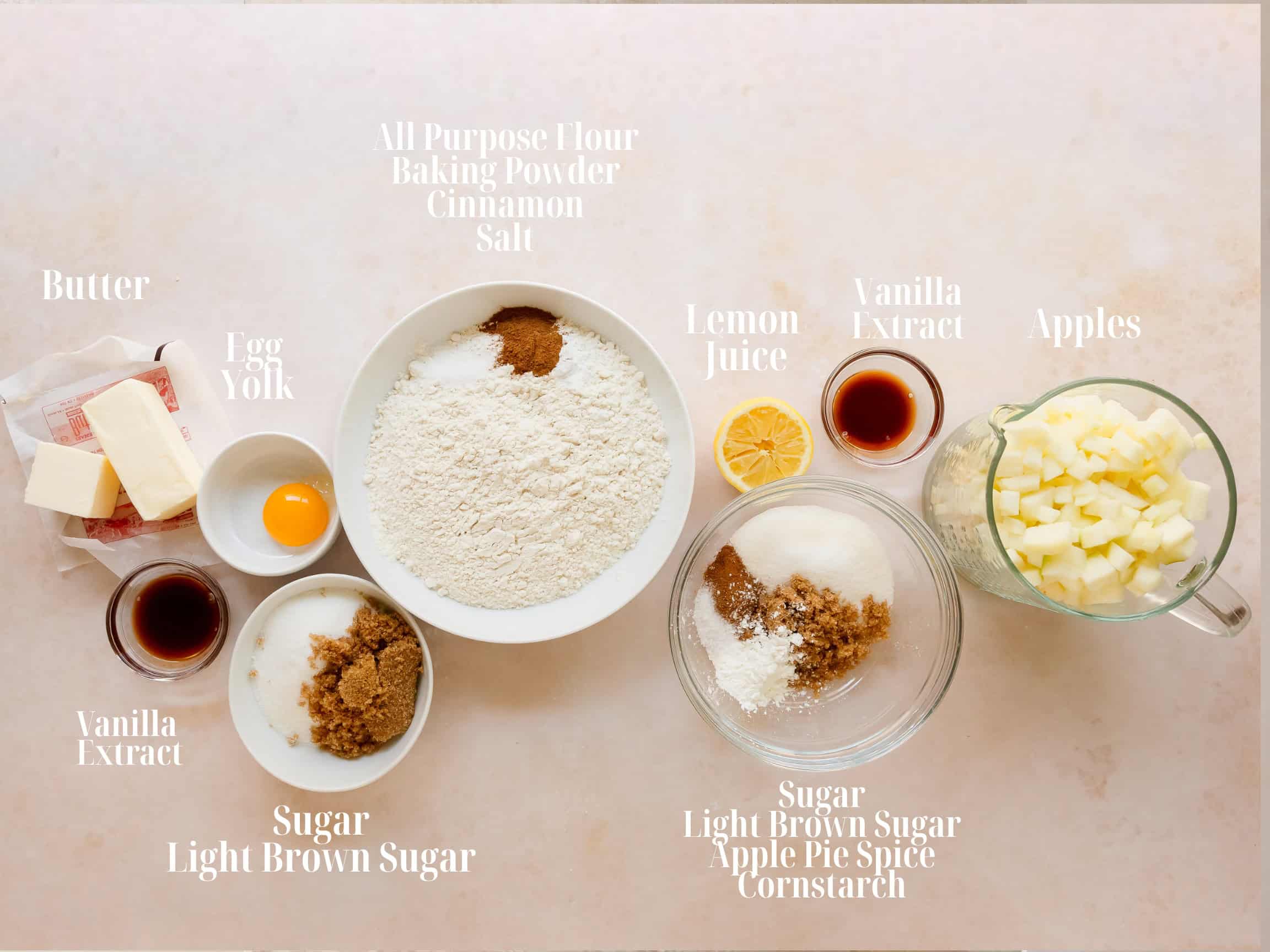 Ingredients to make apple pie bars.