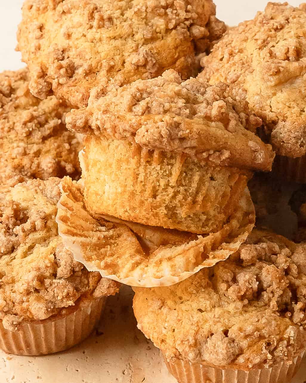 Soft pear muffins filled with pieces of fresh pear.