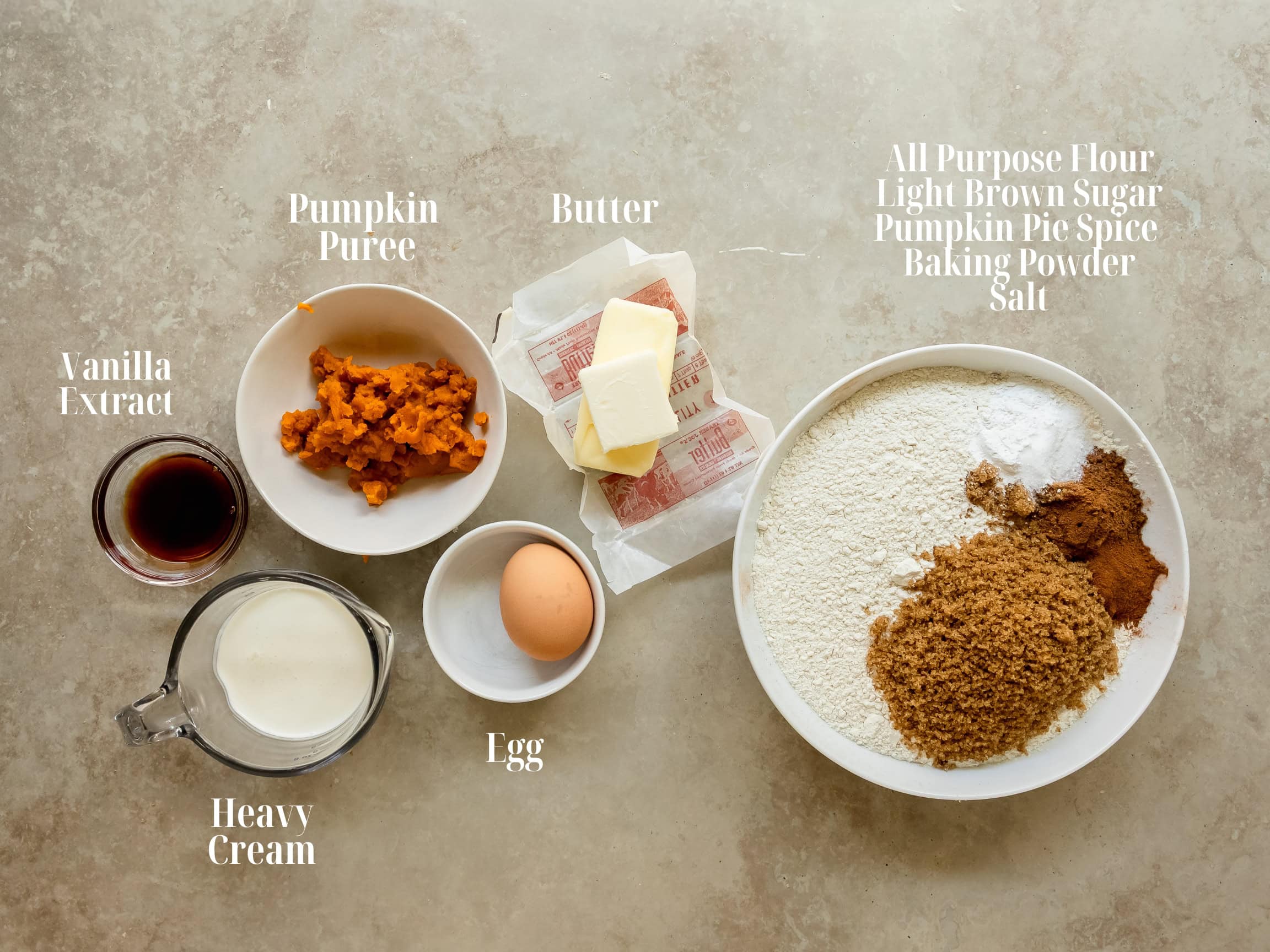 Ingredients to make pumpkin scones.