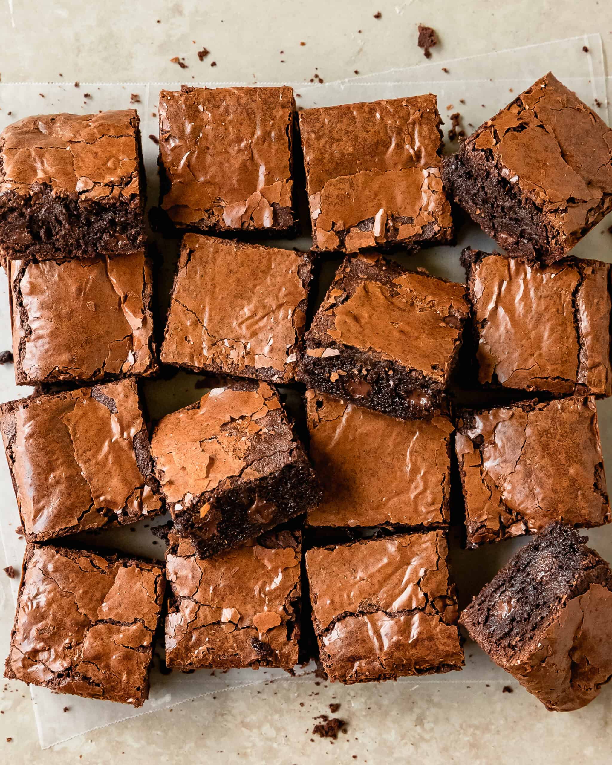 Fudgy brown butter brownies with crisp edges and gooey chocolate centers.
